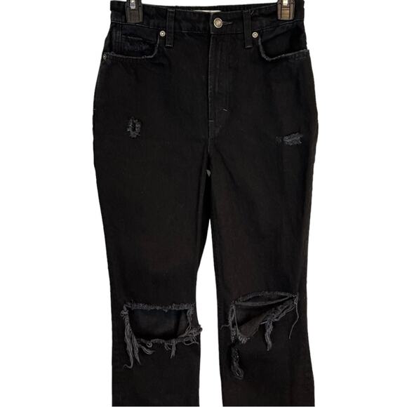 Free People Black My Own Lane Distressed High Rise Straight Leg Jeans Size 26 - Picture 7 of 16